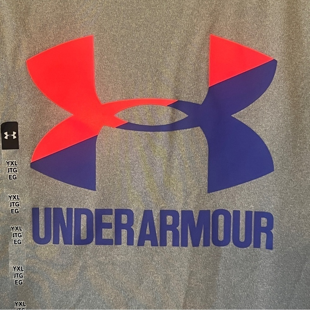 ☀️NWT UNDER ARMOUR Big Girl Big Purple/Pink Logo Gray Tee Shirt, Size X-Large - Picture 3 of 5